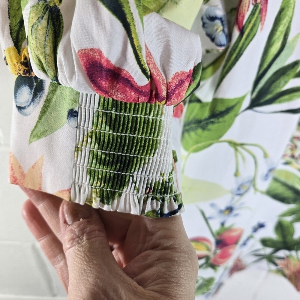 Chicos white tropical floral square neck puff sleeve shirt new 3 xl - Picture 3 of 9